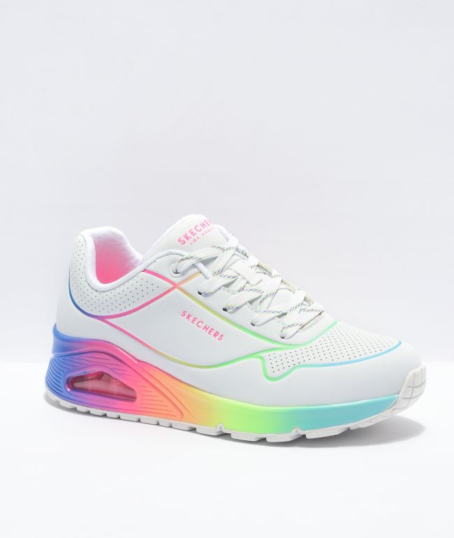 Skechers Uno Pop Sun White \u0026 Rainbow Shoes | Zumiez