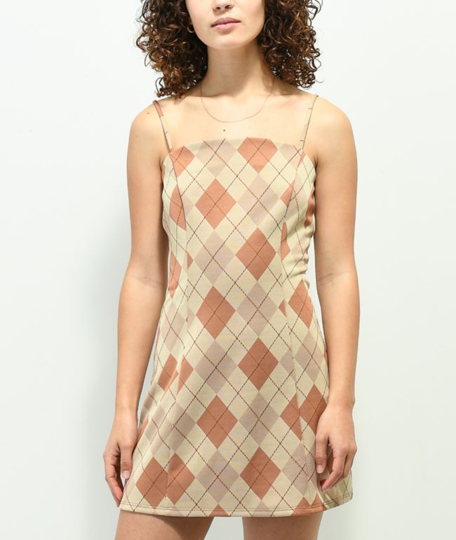 Spicychix Argyle Vestido mini a cuadros marrón y tostado