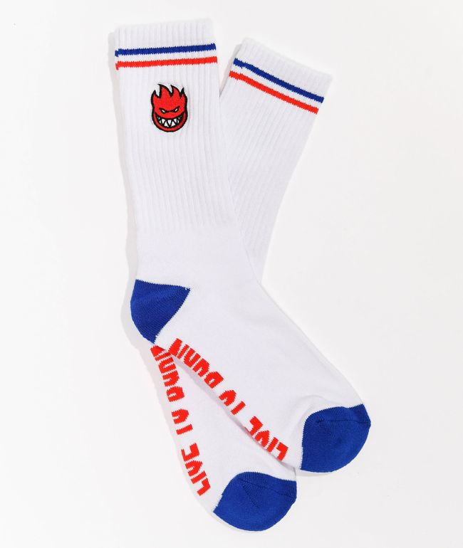 Spitfire Big Head Embroidered White & Red Crew Socks