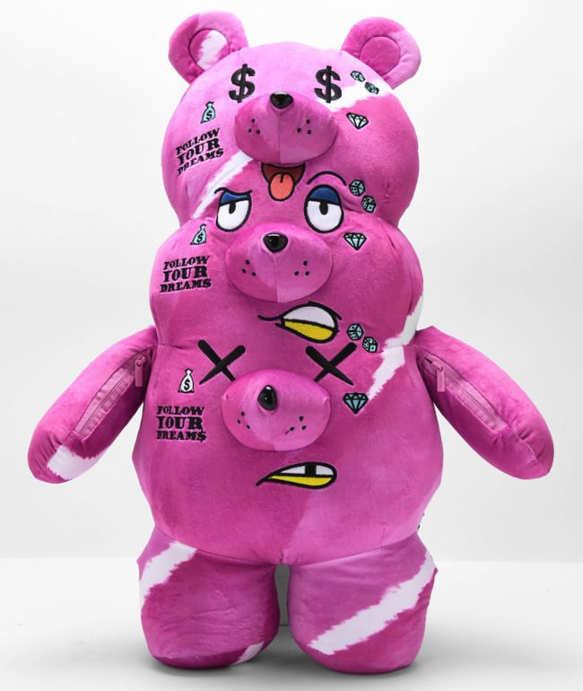 Sprayground 3 Headed Bear Pink Plush Backpack