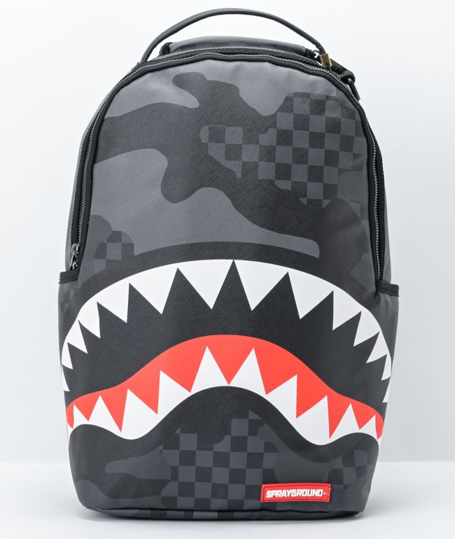 black and grey checkered backpack