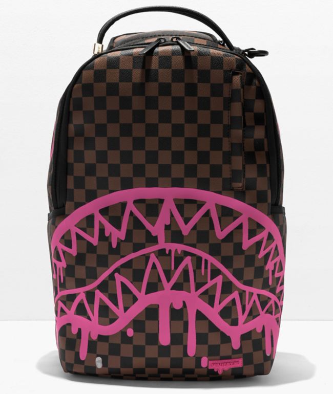 Sprayground Pink Drip DLX Brown Checkered Backpack sprayground-pink-drip-dlx-brown-checkered-backpack