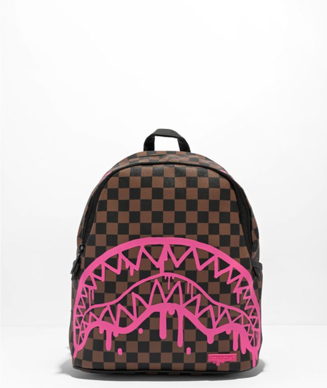 Sprayground Pink Drip Savage Brown & Black Checkered Mini Backpack