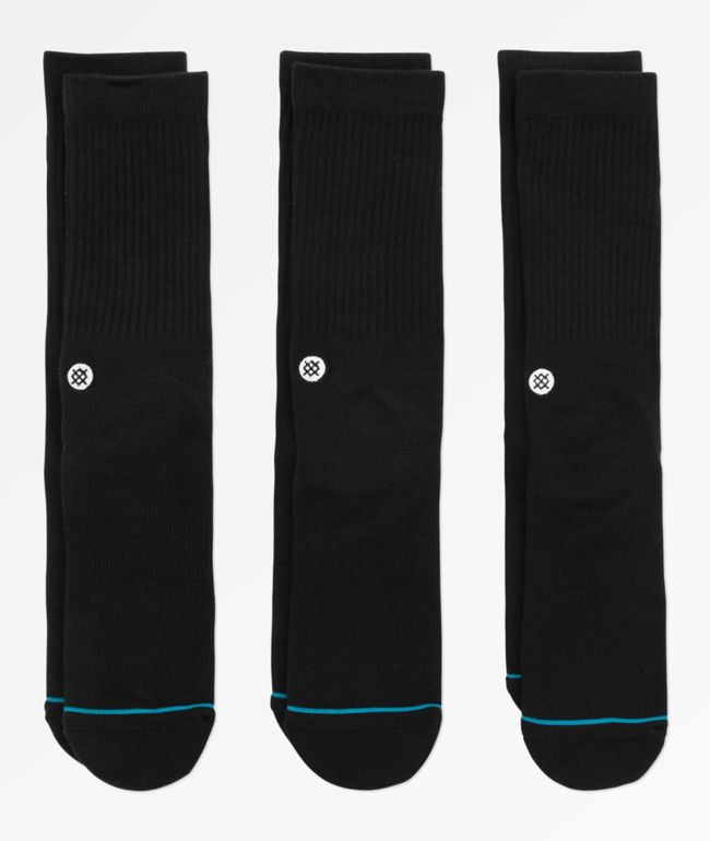 Stance Icon Black 3 Pack Crew Socks 