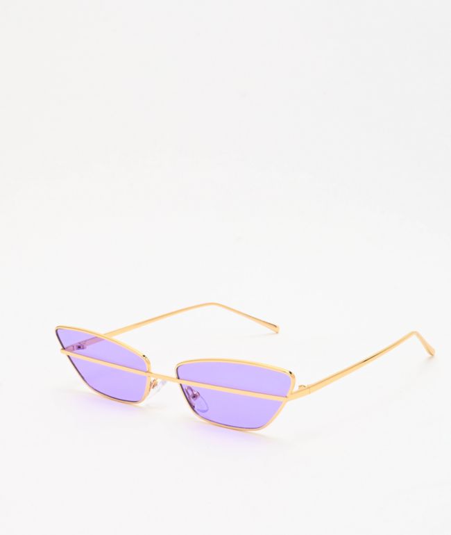 Nos Vtg 1980s TEASER Squared Sun Eyeglass Frame Gold Lavender Womens LTO-39 