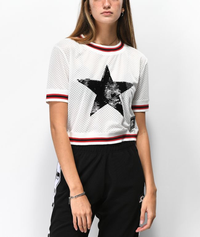 Starter Star Mesh White Crop Jersey Top