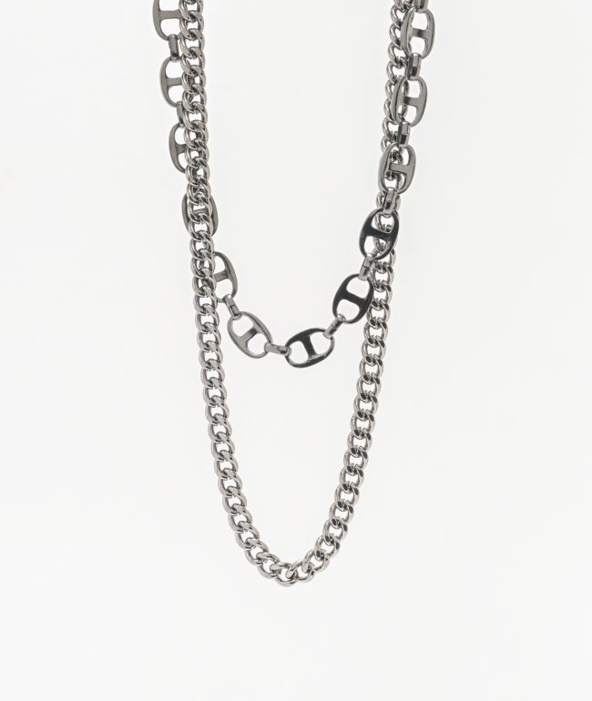 Stone + Locket Bottle Cap 18" Gunmetal Double Chain Necklace