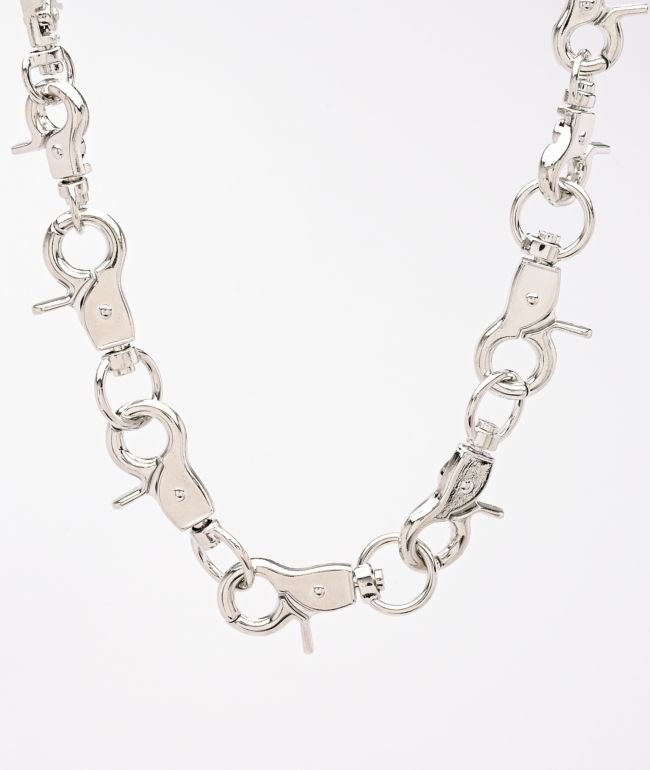 Stone + Locket Clasp On Clasp 13.5" Silver Chain Necklace