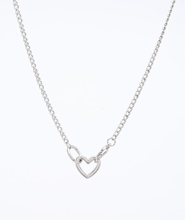 Stone + Locket Mini Heart & Clasp Silver Necklace