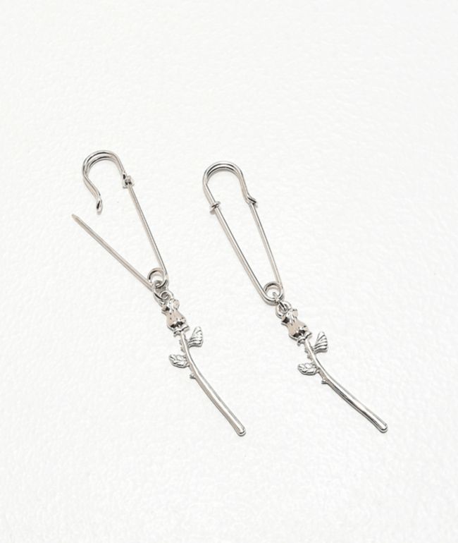 Stone + Locket Rose Safety Pin pendientes