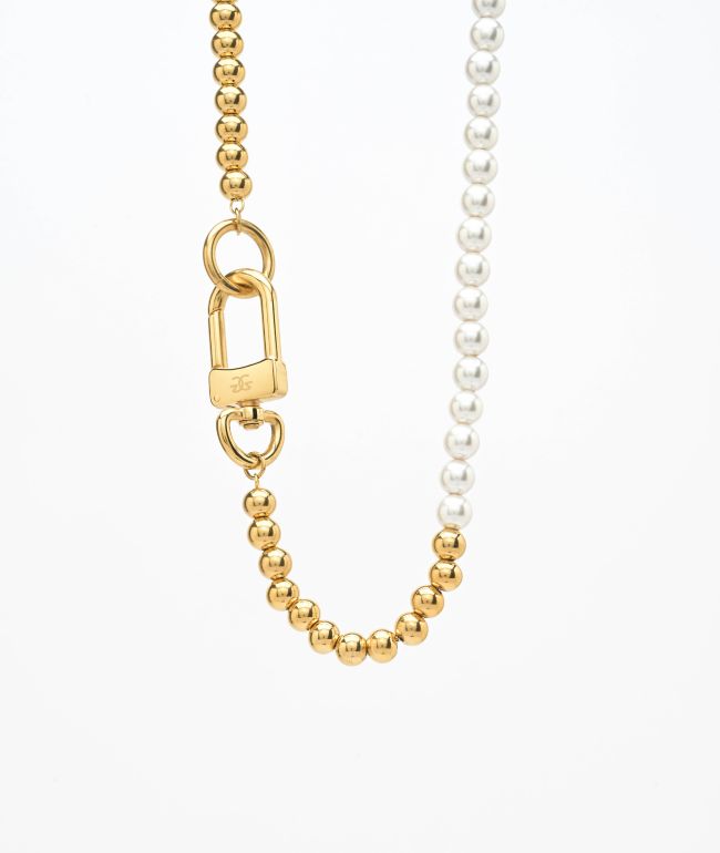 The Gold Gods Half Pearl 18" Gold Chain Necklace 