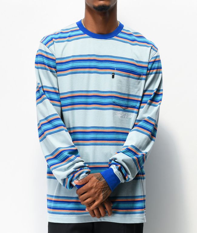 Orange and blue striped long sleeve shirt clearance