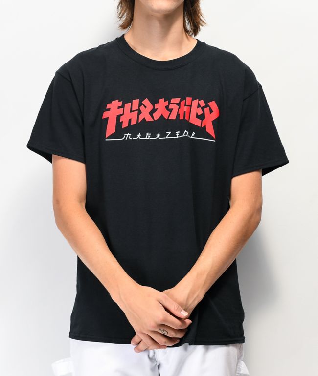 red and black thrasher shirt