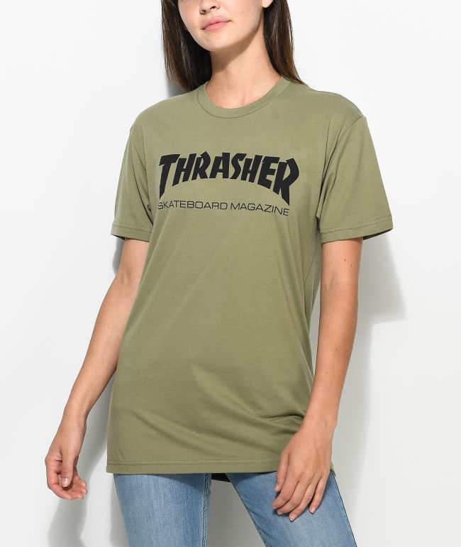 Thrasher Skate Mag Olive Boyfriend Fit T-Shirt