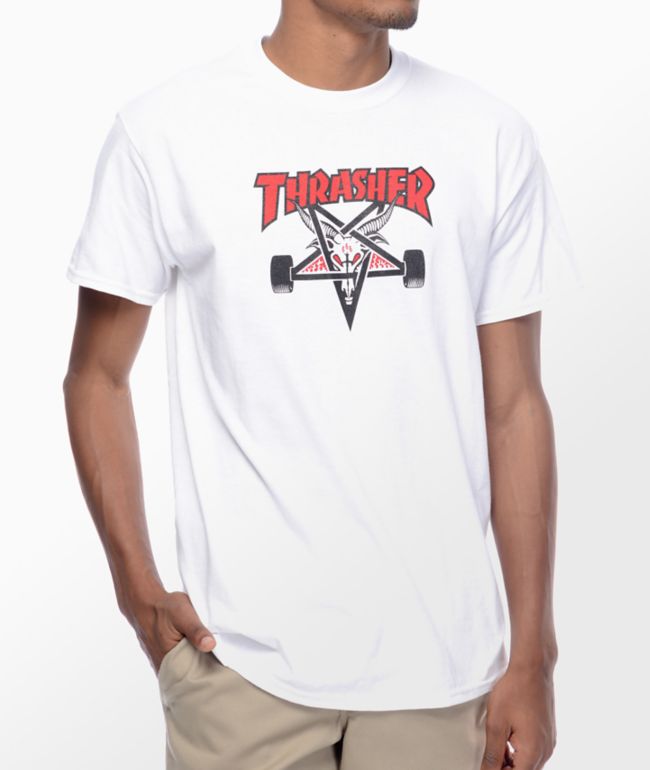 red and white thrasher shirt