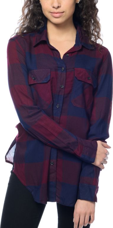 Burgundy and navy plaid shirt Clearance