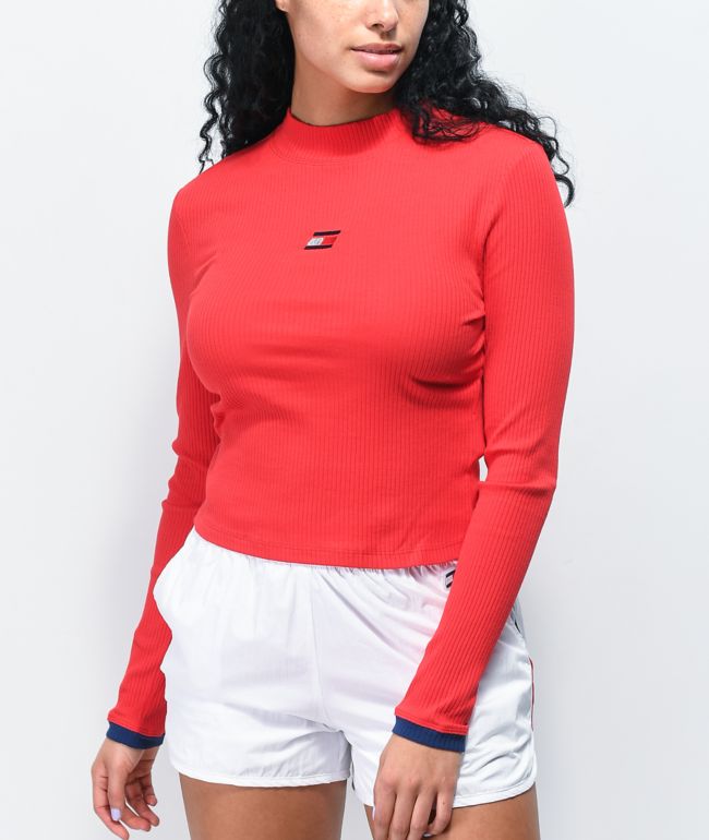 tommy hilfiger red long sleeve shirt