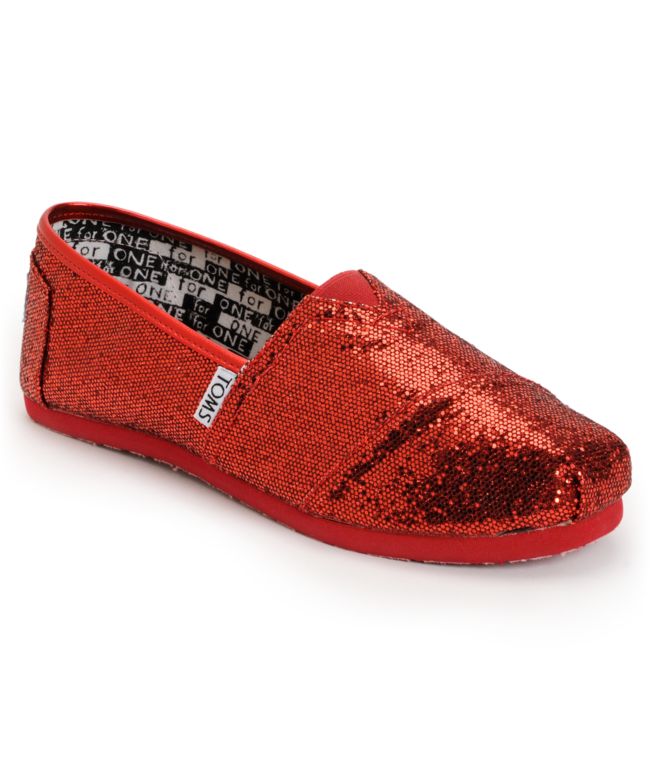 red glitter slip on shoes