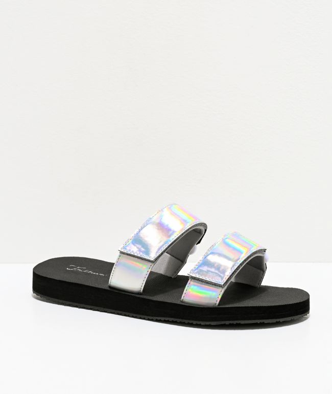 silver two strap sandals