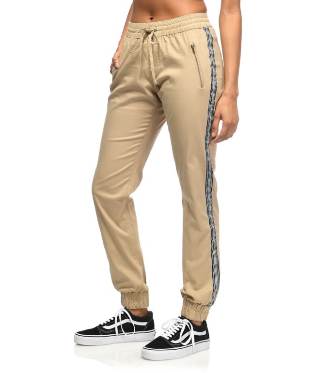khaki pants with stripe