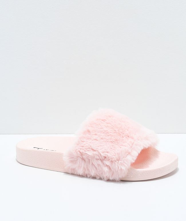 pink fuzzy slides