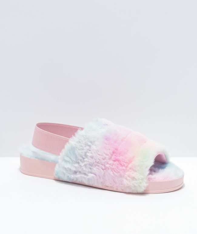 fuzzy slip on sandals