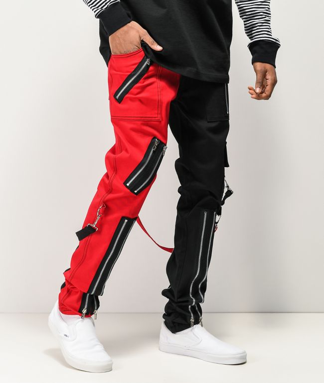Tripp NYC Split pantalones negros y rojos con tirantes