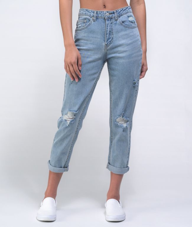Unionbay Heritage Stretch Blue Destructed Mom Jeans