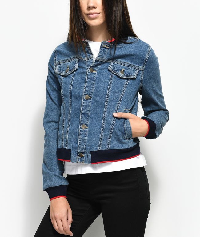 vintage denim bomber jacket