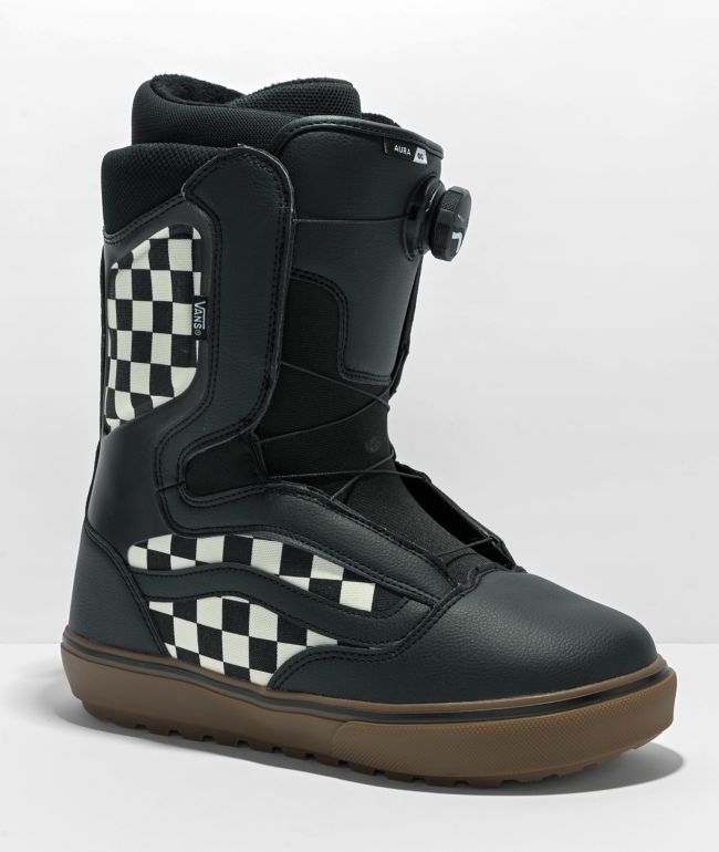 Vans Aura OG Black & White Checkerboard Boa Snowboard Boots