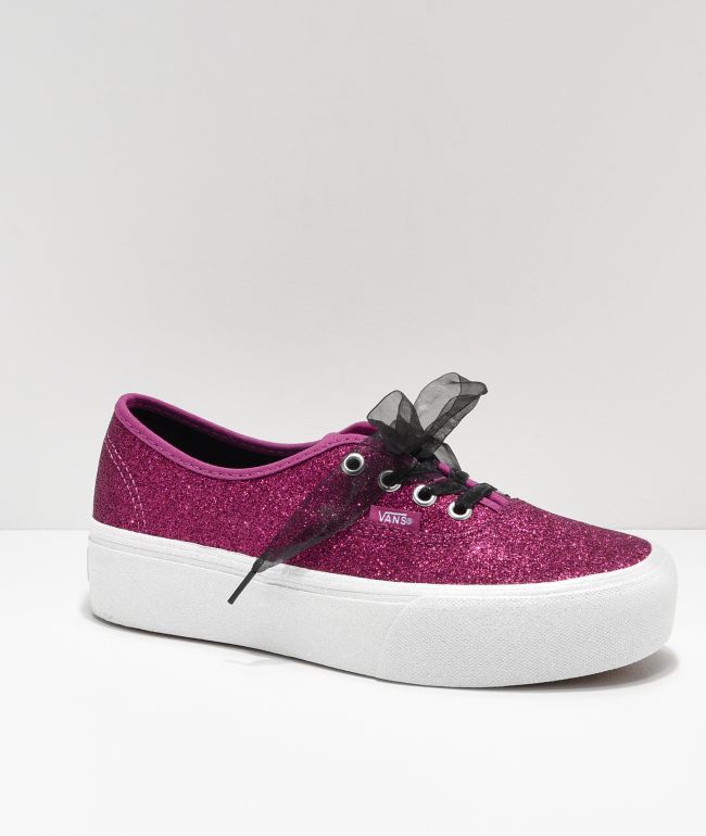 Vans Authentic zapatos de skate de plataforma de brillo rosa | Zumiez
