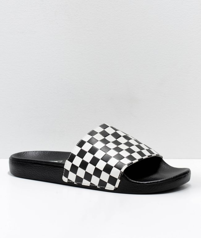 vans black & white checkerboard slide on sandals