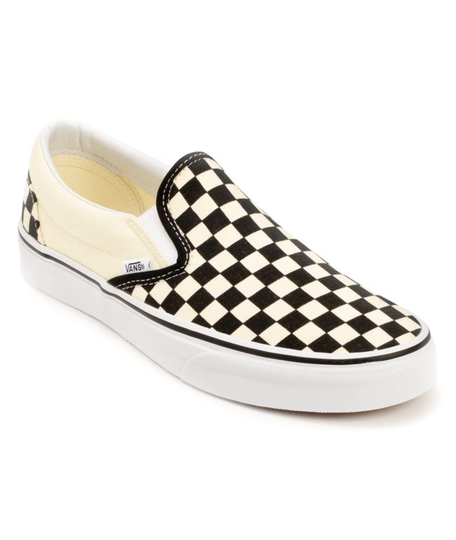 Vans Black & Checkered Slip On Canvas Skate Shoes Zumiez