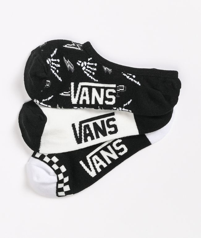 Vans Canoodle Glow In The Dark Black & White 3 Pack No Show Socks