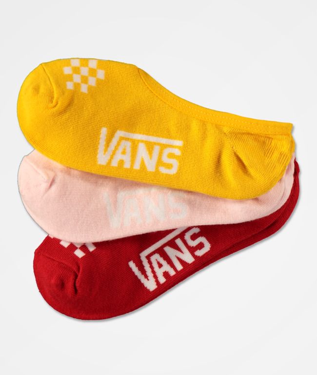 Vans Canoodle paquete de 3 calcetines invisibles en rojo, rosa y amarillo