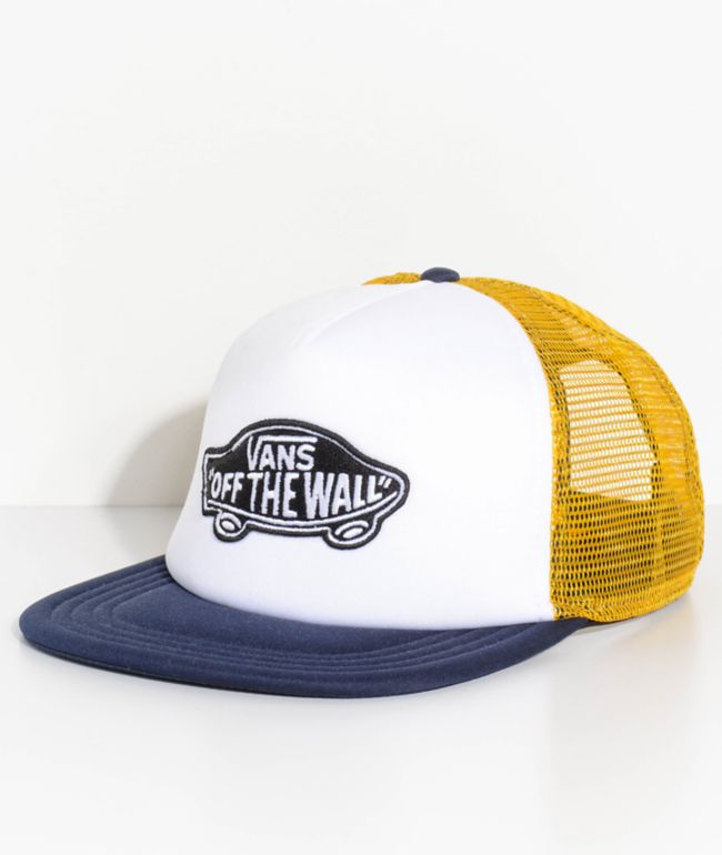 aktivt sjældenhed Tomhed Vans Classic Patch Blue, White & Yellow Trucker Hat | Zumiez