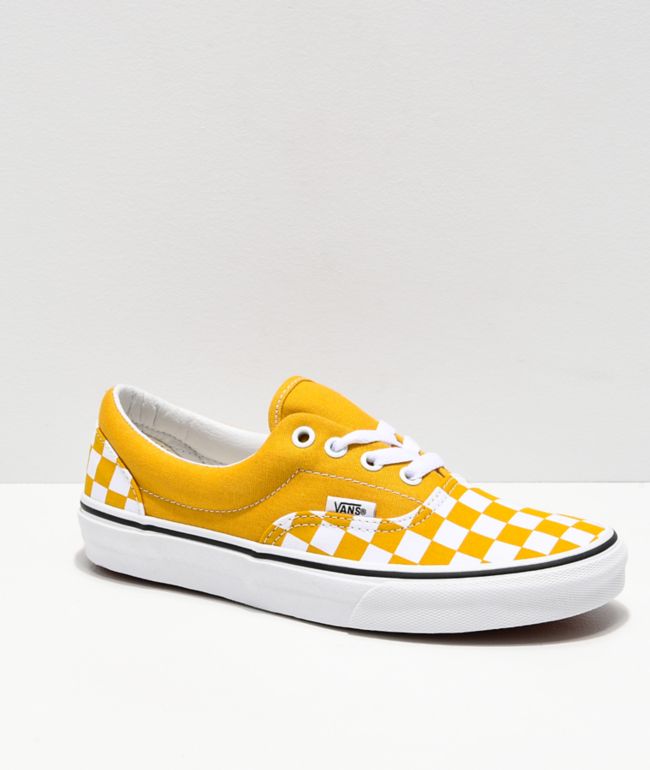 checkerboard vans with yellow