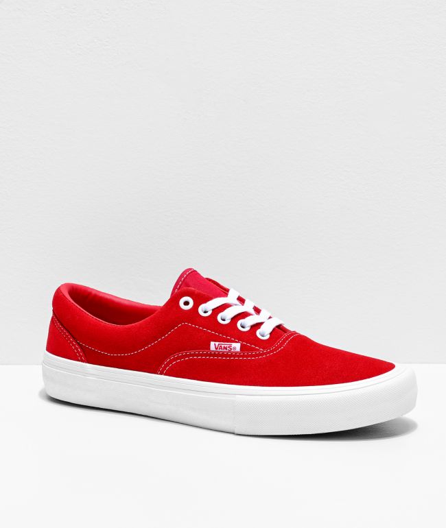 Vans Era Pro Red \u0026 White Suede Skate Shoes | Zumiez