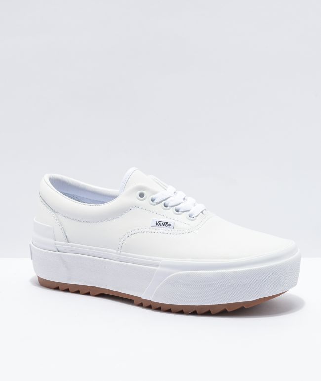 Vans Era Stacked zapatos de cuero blanco de plataforma | Zumiez