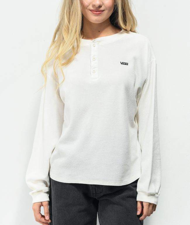 Vans Everly Henley White Thermal Long Sleeve T-Shirt