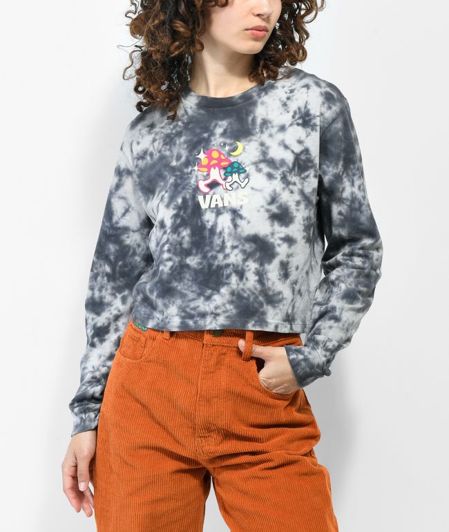 Vans Moon Caps Black Tie Dye Crop Long Sleeve T-Shirt