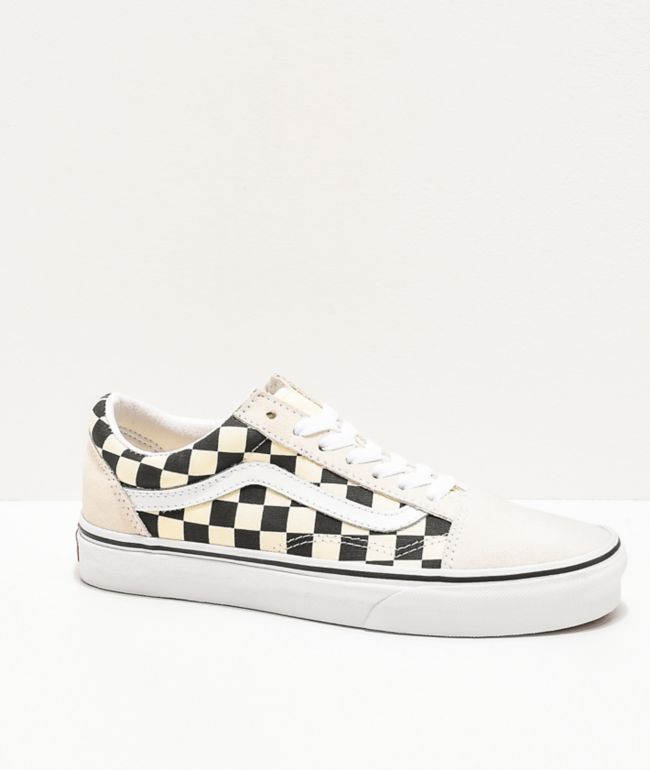 White and cream checkered vans sale