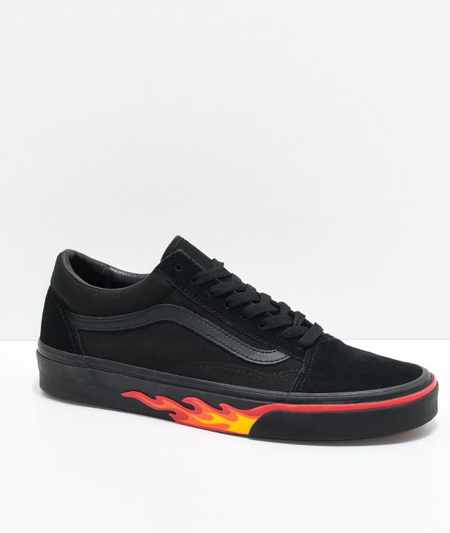 vans classic slip on flame black & black shoes