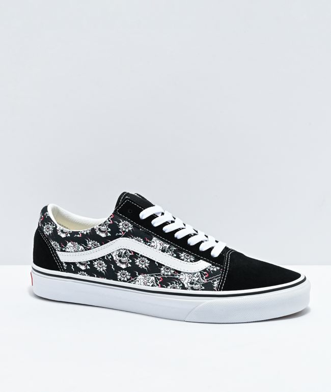 Vans Old Skool Flash Skulls Black \u0026 Multi Skate Shoes | Zumiez