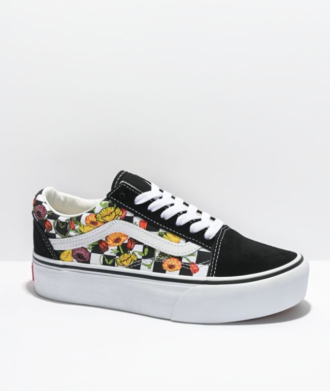 Vans Old Skool Poppy Black & White Checkerboard Platform Shoes