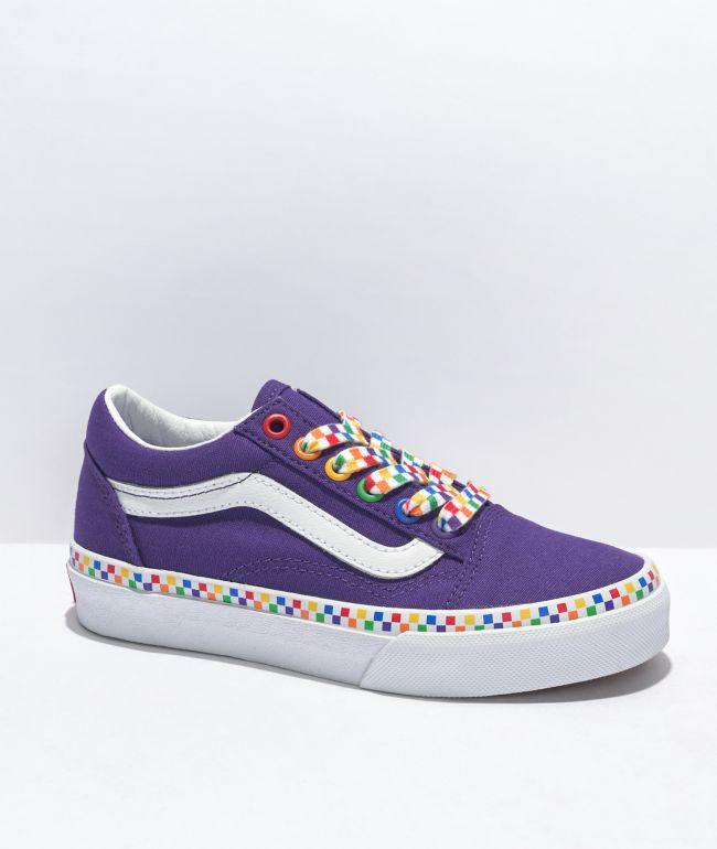 Vans Old Skool Rainbow Checkerboard Purple Skate Shoes