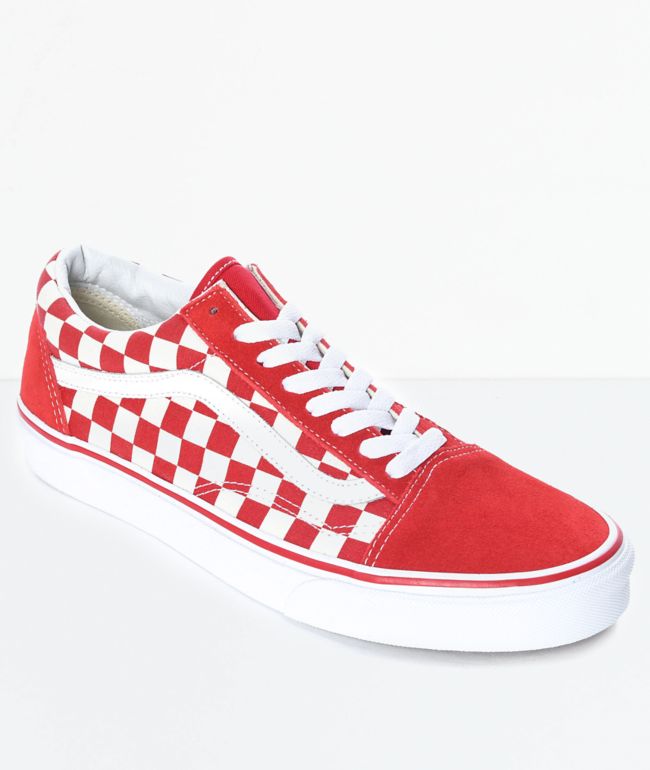 black vans with red and white checkered