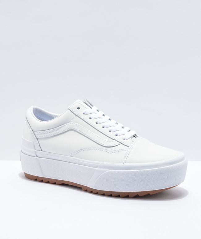 Vans Old Skool Stacked zapatos de plataforma de cuero blanco | Zumiez