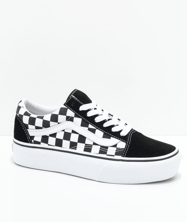 Vans Old Skool zapatos de skate de plataforma a cuadros en negro y blanco الكينا