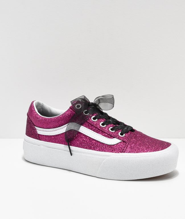 Vans Old Skool zapatos de skate de plataforma de brillo rosa | Zumiez